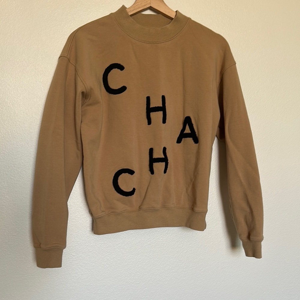 ElandEmmChic Tan Sweatshirt with Black Lettering